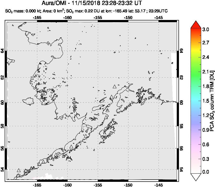 A sulfur dioxide image over Alaska, USA on Nov 15, 2018.