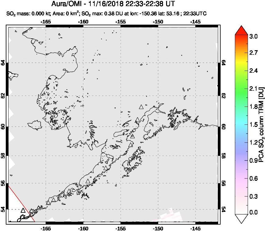 A sulfur dioxide image over Alaska, USA on Nov 16, 2018.