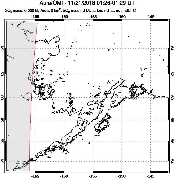 A sulfur dioxide image over Alaska, USA on Nov 21, 2018.