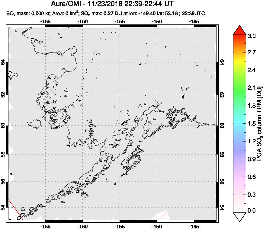 A sulfur dioxide image over Alaska, USA on Nov 23, 2018.