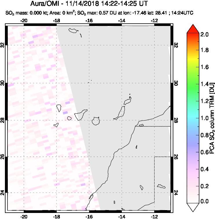 A sulfur dioxide image over Canary Islands on Nov 14, 2018.