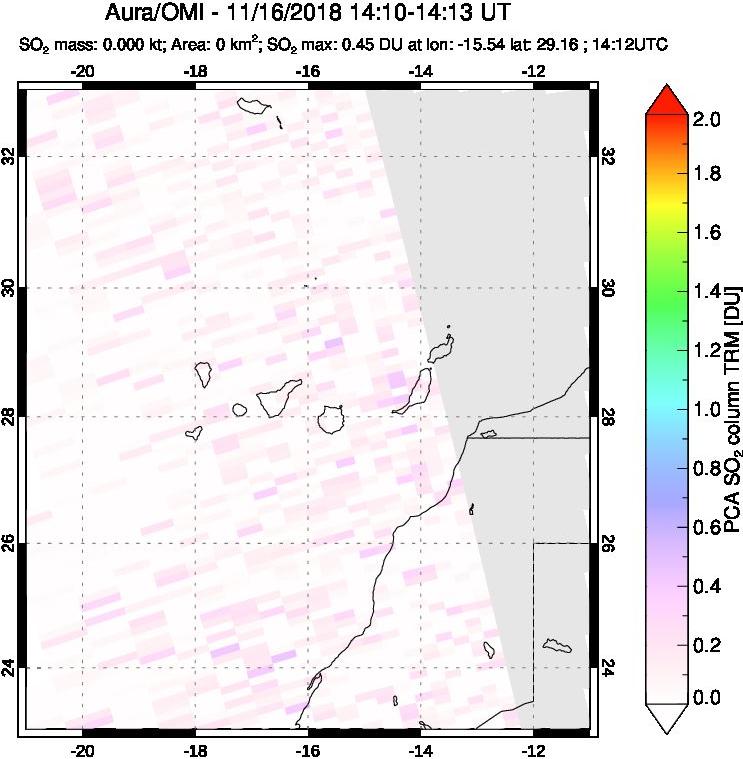 A sulfur dioxide image over Canary Islands on Nov 16, 2018.