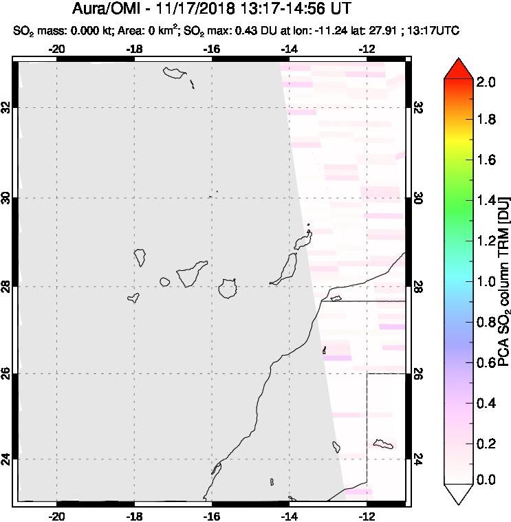 A sulfur dioxide image over Canary Islands on Nov 17, 2018.