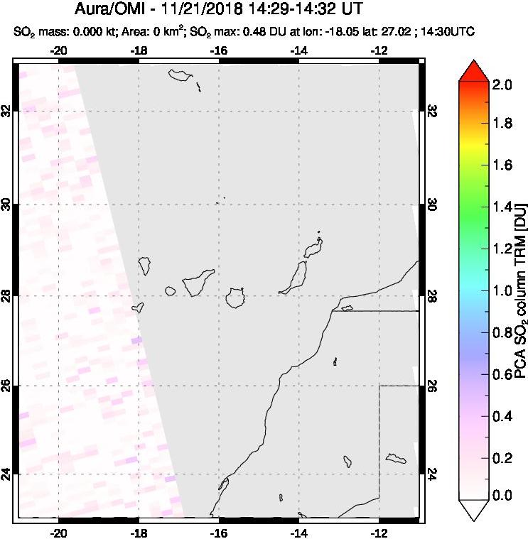 A sulfur dioxide image over Canary Islands on Nov 21, 2018.