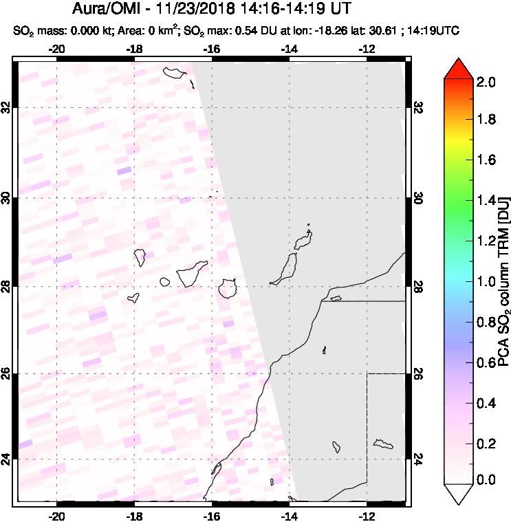 A sulfur dioxide image over Canary Islands on Nov 23, 2018.
