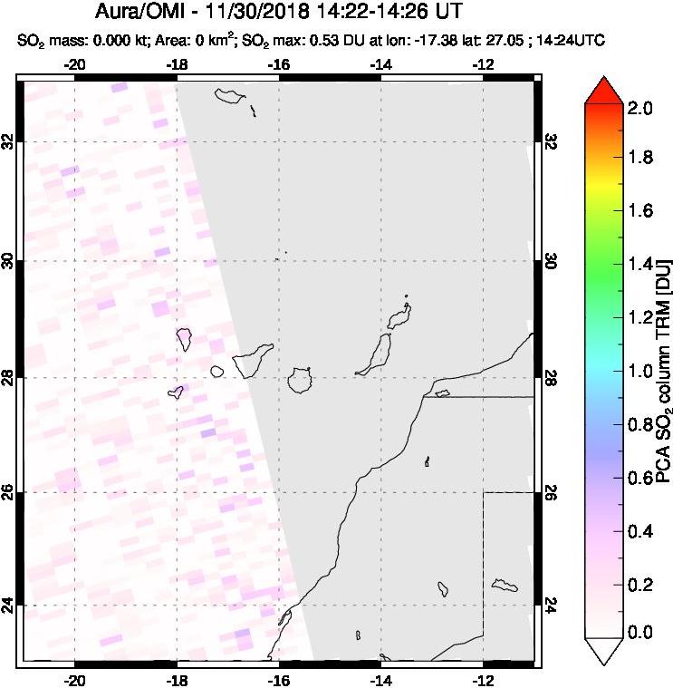 A sulfur dioxide image over Canary Islands on Nov 30, 2018.