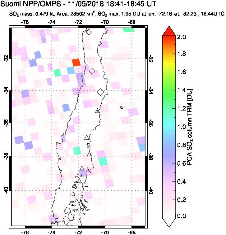 A sulfur dioxide image over Central Chile on Nov 05, 2018.