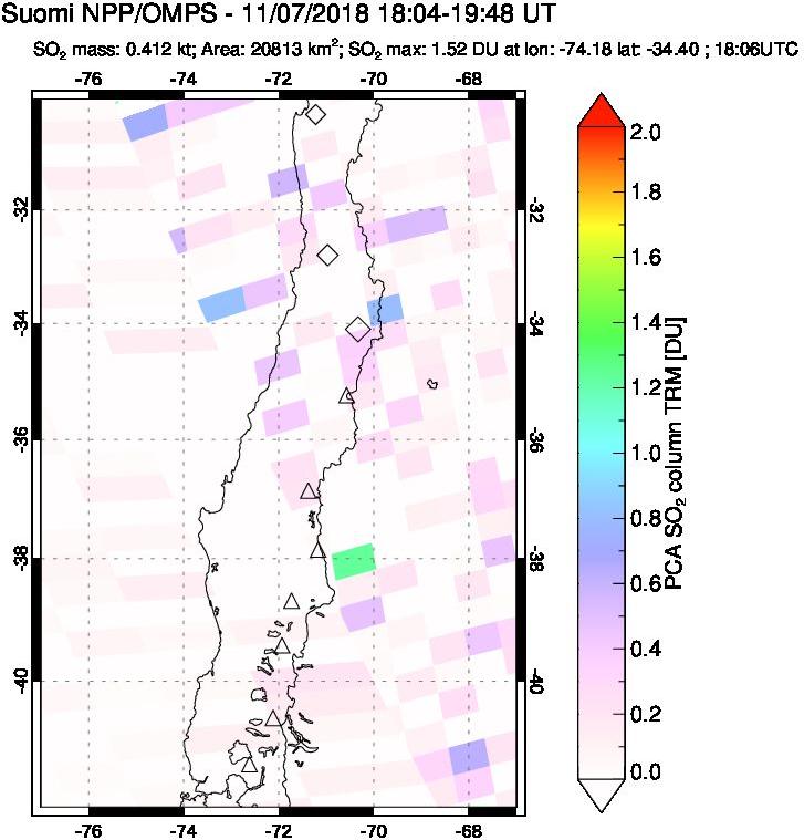 A sulfur dioxide image over Central Chile on Nov 07, 2018.