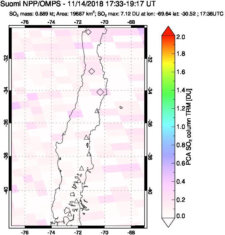 A sulfur dioxide image over Central Chile on Nov 14, 2018.