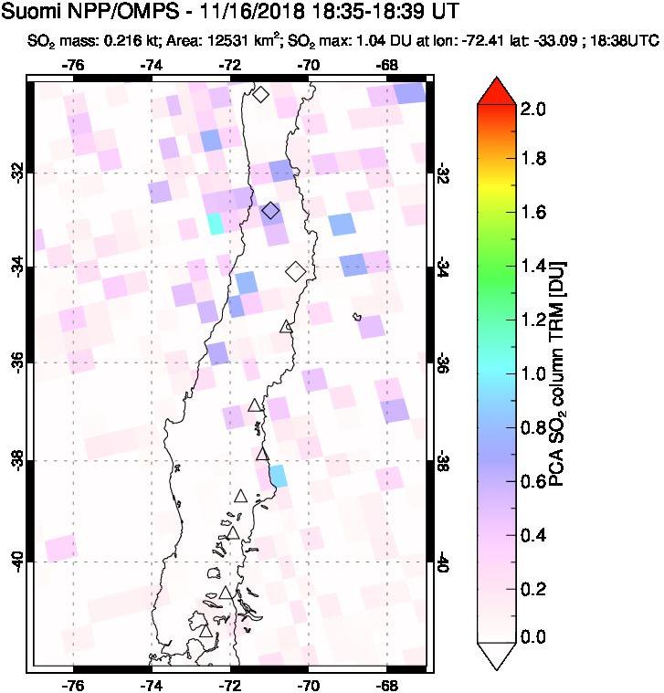 A sulfur dioxide image over Central Chile on Nov 16, 2018.