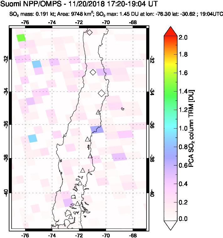 A sulfur dioxide image over Central Chile on Nov 20, 2018.