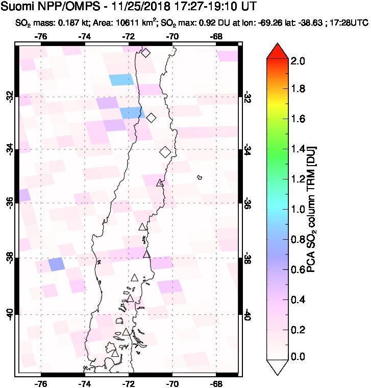 A sulfur dioxide image over Central Chile on Nov 25, 2018.