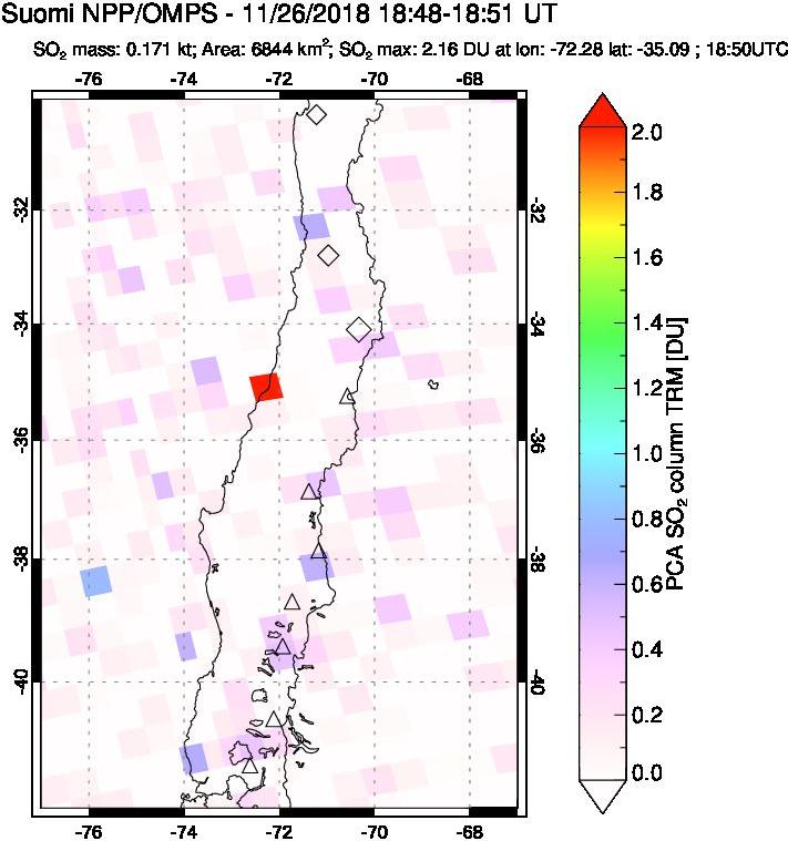 A sulfur dioxide image over Central Chile on Nov 26, 2018.