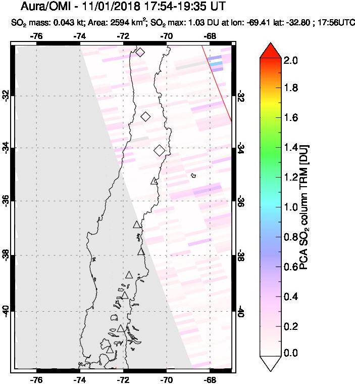 A sulfur dioxide image over Central Chile on Nov 01, 2018.