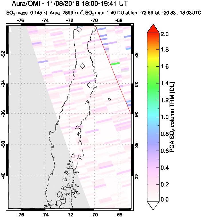 A sulfur dioxide image over Central Chile on Nov 08, 2018.