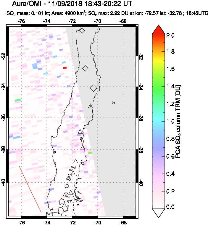A sulfur dioxide image over Central Chile on Nov 09, 2018.