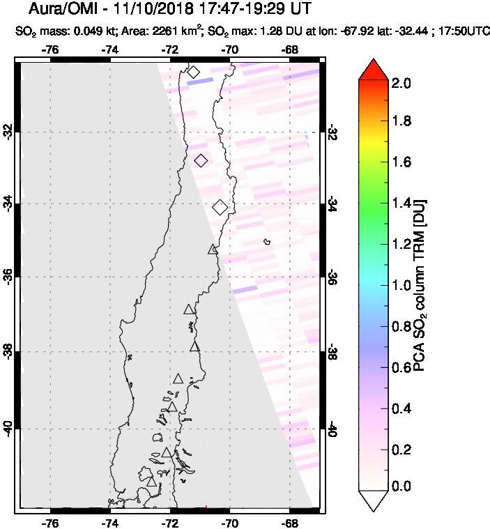 A sulfur dioxide image over Central Chile on Nov 10, 2018.