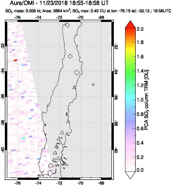 A sulfur dioxide image over Central Chile on Nov 23, 2018.