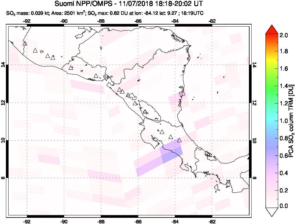 A sulfur dioxide image over Central America on Nov 07, 2018.