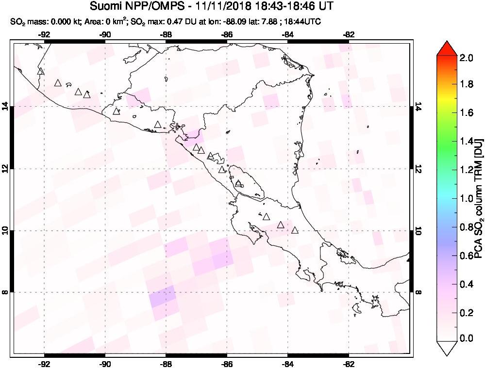 A sulfur dioxide image over Central America on Nov 11, 2018.
