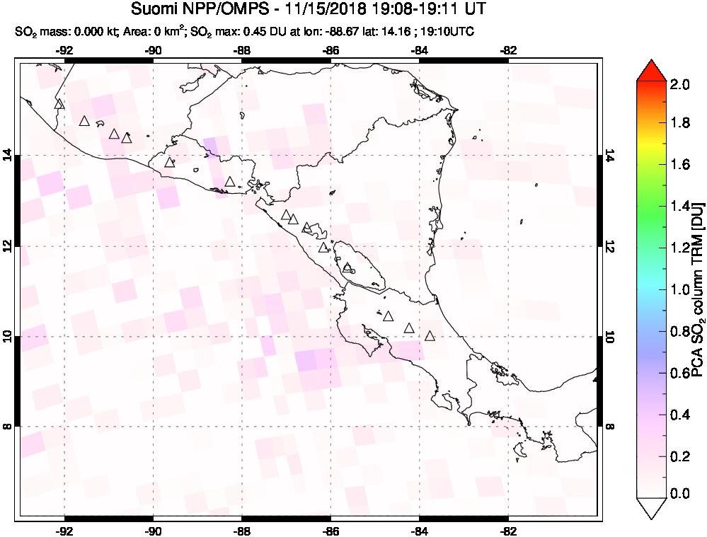 A sulfur dioxide image over Central America on Nov 15, 2018.