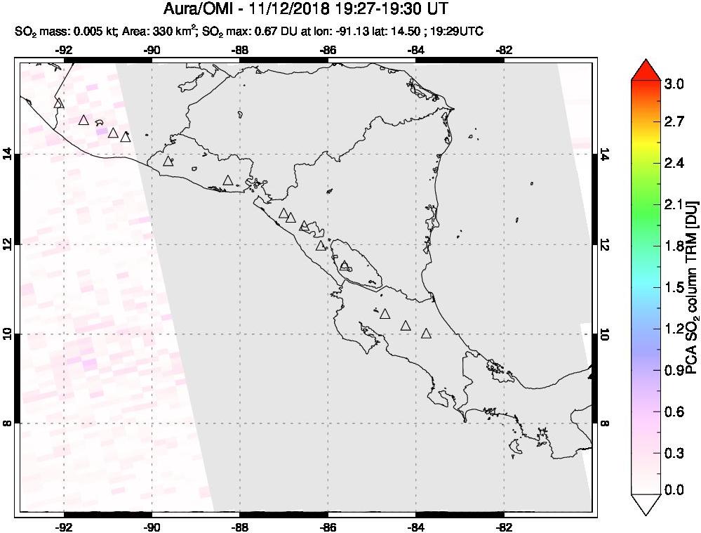 A sulfur dioxide image over Central America on Nov 12, 2018.