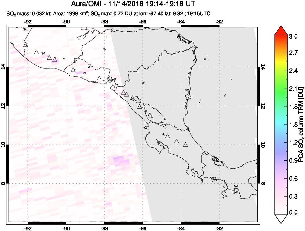 A sulfur dioxide image over Central America on Nov 14, 2018.