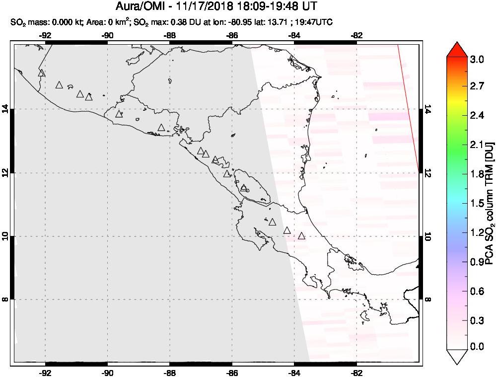 A sulfur dioxide image over Central America on Nov 17, 2018.