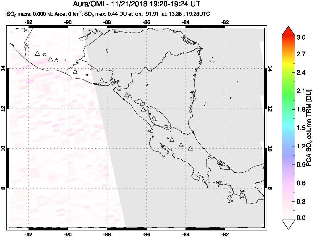 A sulfur dioxide image over Central America on Nov 21, 2018.