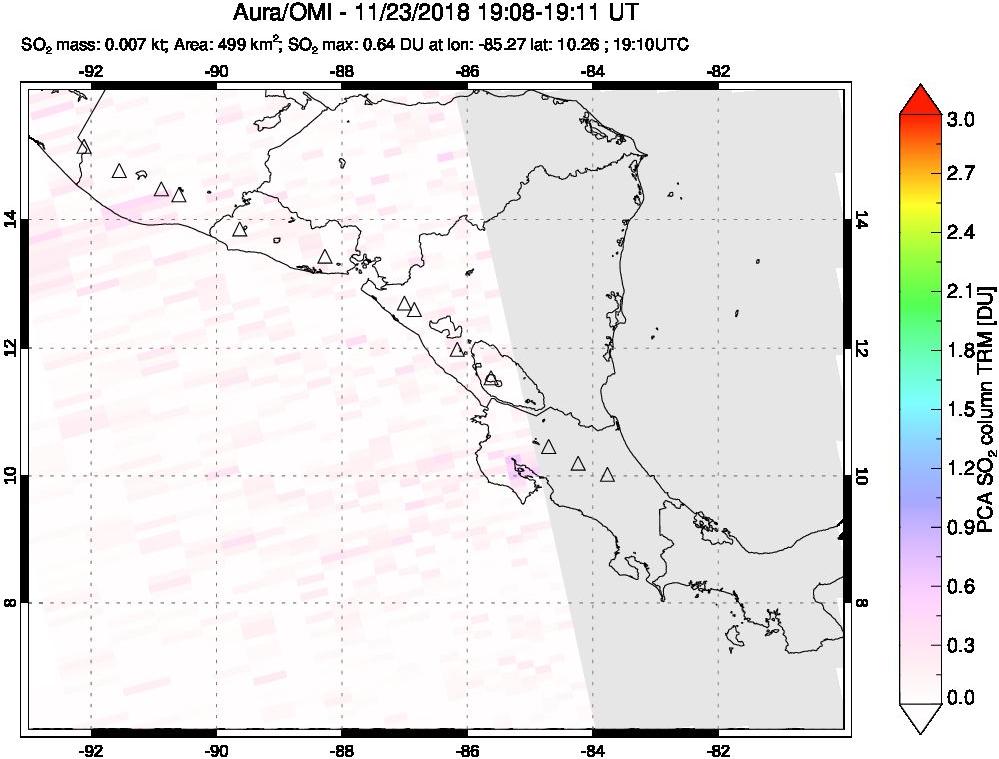 A sulfur dioxide image over Central America on Nov 23, 2018.