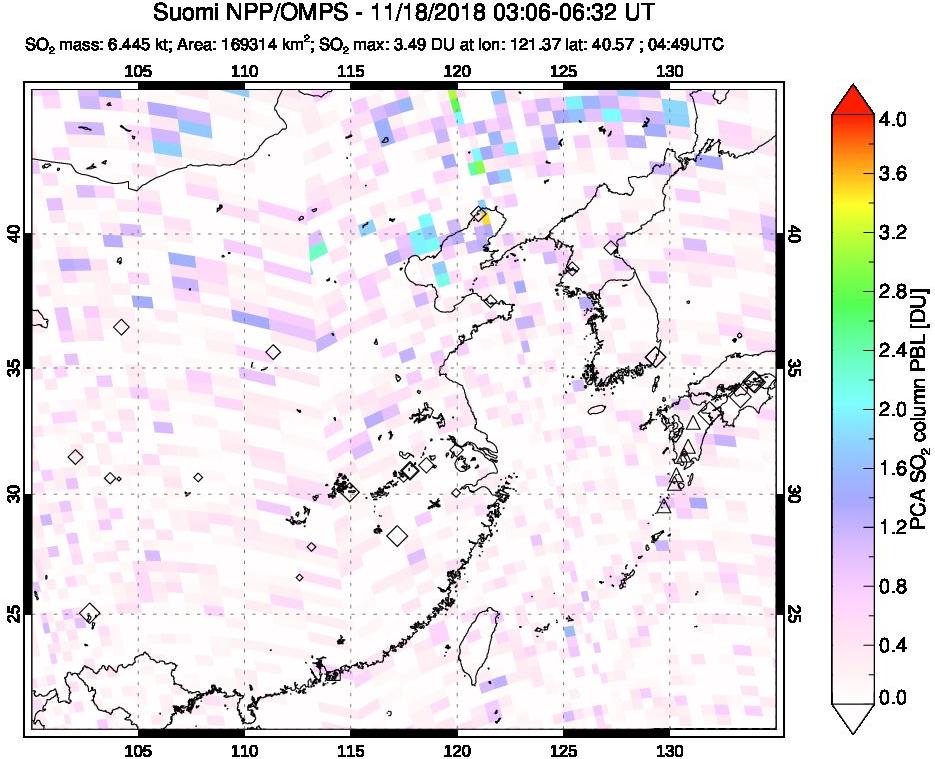 A sulfur dioxide image over Eastern China on Nov 18, 2018.