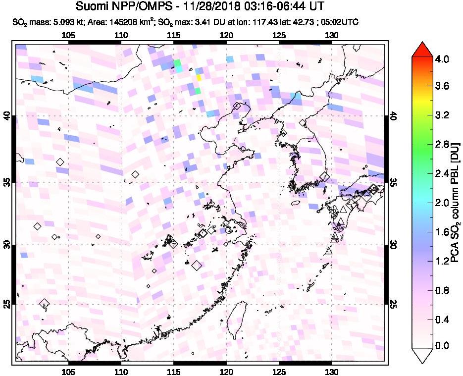 A sulfur dioxide image over Eastern China on Nov 28, 2018.
