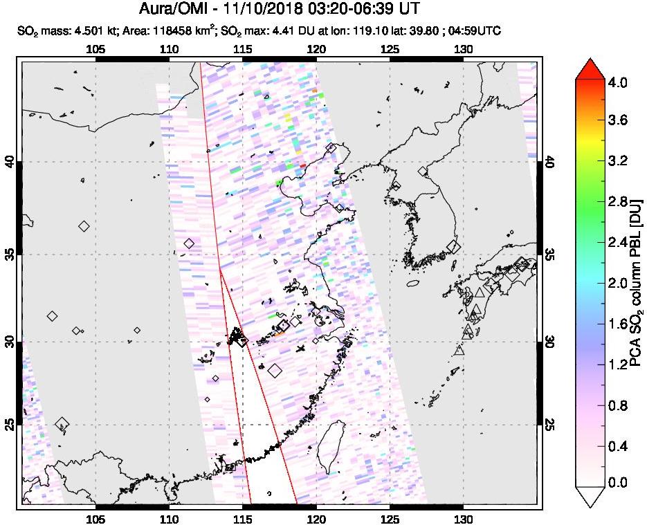 A sulfur dioxide image over Eastern China on Nov 10, 2018.