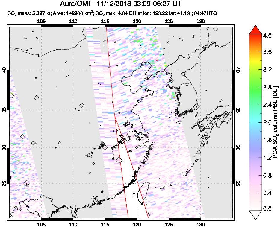A sulfur dioxide image over Eastern China on Nov 12, 2018.