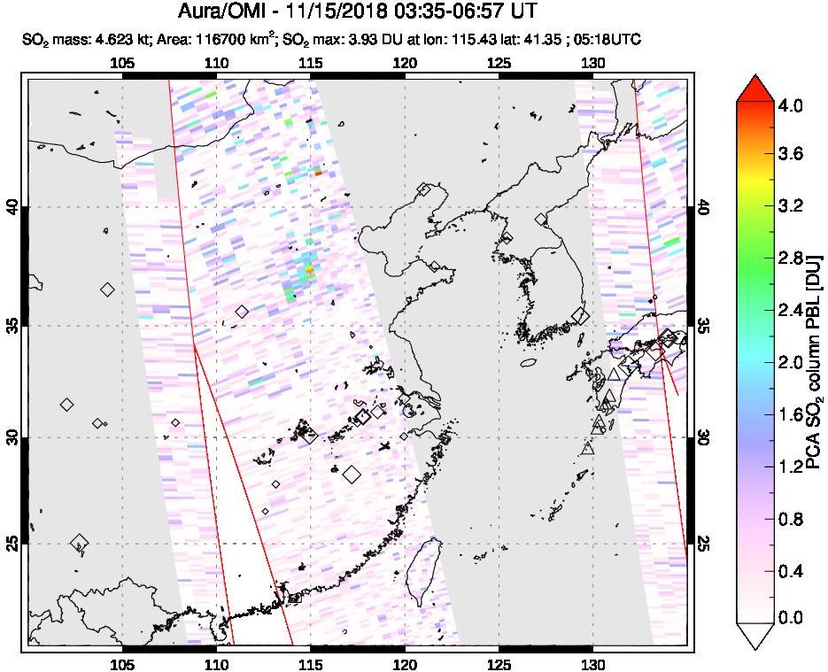 A sulfur dioxide image over Eastern China on Nov 15, 2018.