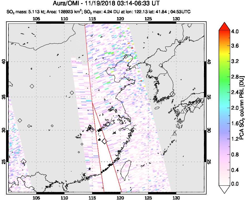 A sulfur dioxide image over Eastern China on Nov 19, 2018.