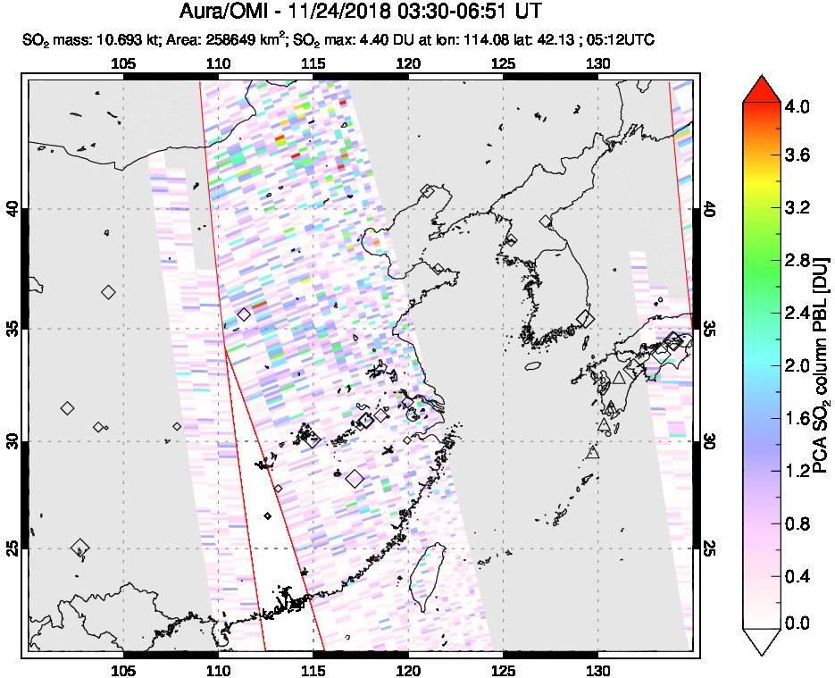 A sulfur dioxide image over Eastern China on Nov 24, 2018.