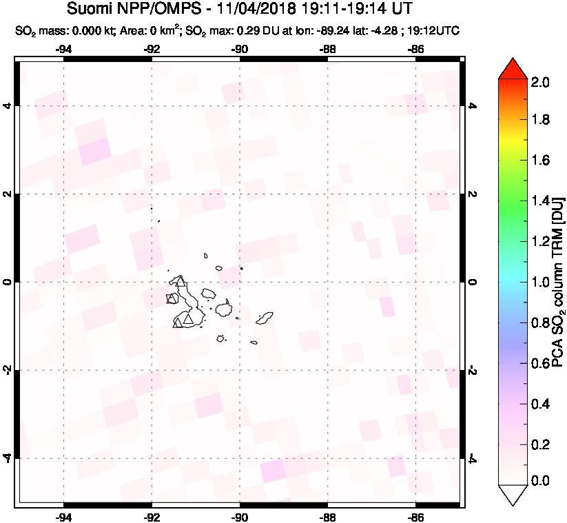 A sulfur dioxide image over Galápagos Islands on Nov 04, 2018.