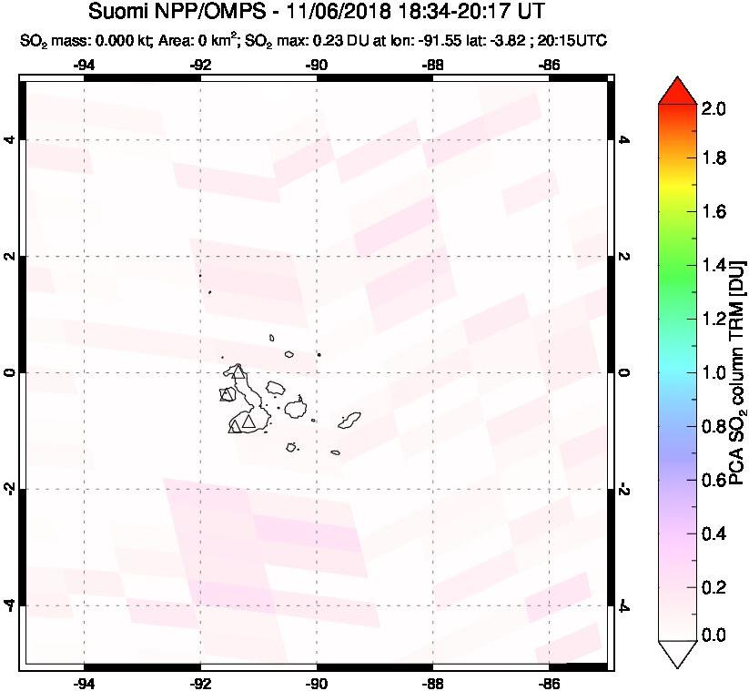 A sulfur dioxide image over Galápagos Islands on Nov 06, 2018.