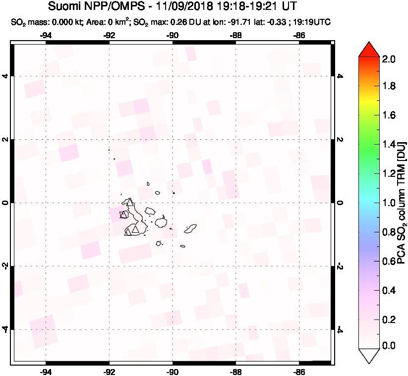 A sulfur dioxide image over Galápagos Islands on Nov 09, 2018.