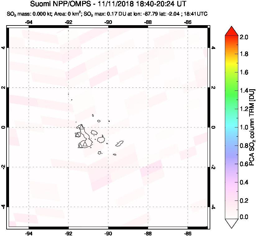 A sulfur dioxide image over Galápagos Islands on Nov 11, 2018.