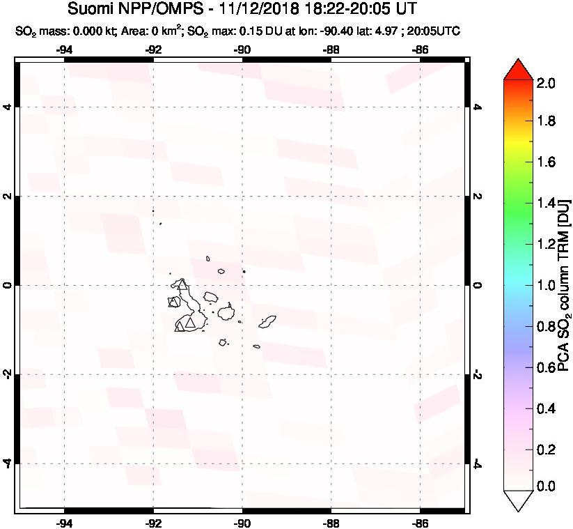 A sulfur dioxide image over Galápagos Islands on Nov 12, 2018.