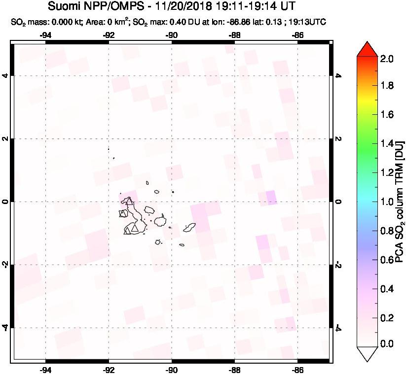 A sulfur dioxide image over Galápagos Islands on Nov 20, 2018.