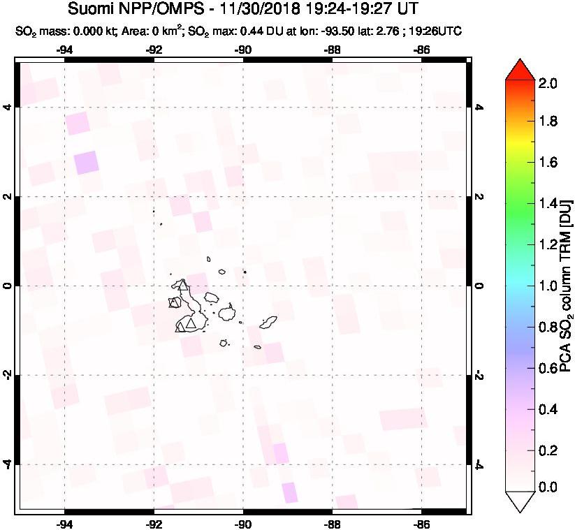 A sulfur dioxide image over Galápagos Islands on Nov 30, 2018.