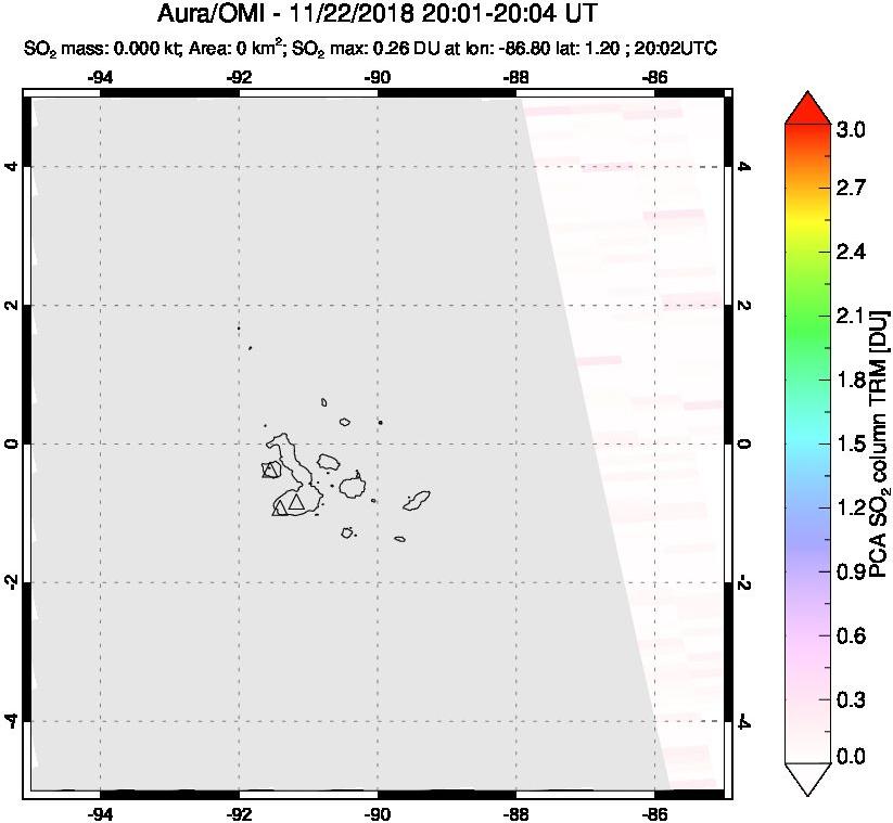 A sulfur dioxide image over Galápagos Islands on Nov 22, 2018.