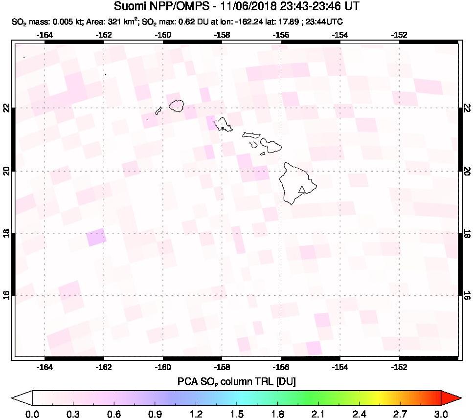A sulfur dioxide image over Hawaii, USA on Nov 06, 2018.