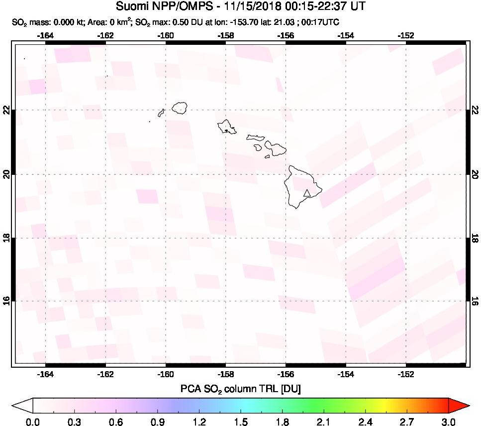 A sulfur dioxide image over Hawaii, USA on Nov 15, 2018.