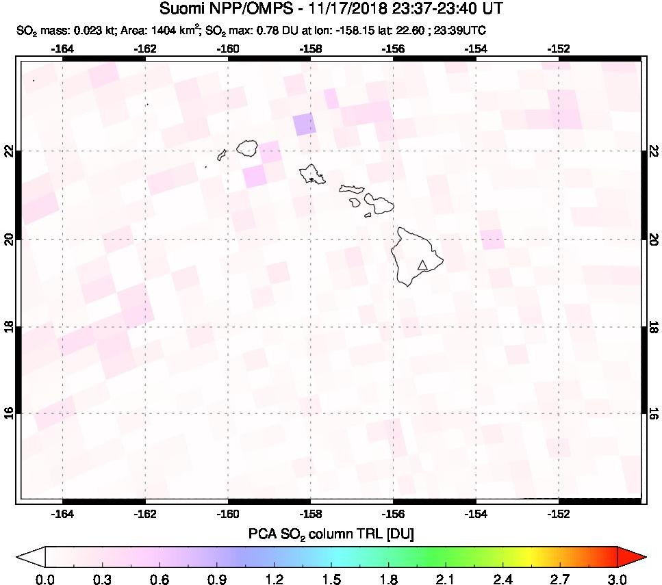 A sulfur dioxide image over Hawaii, USA on Nov 17, 2018.