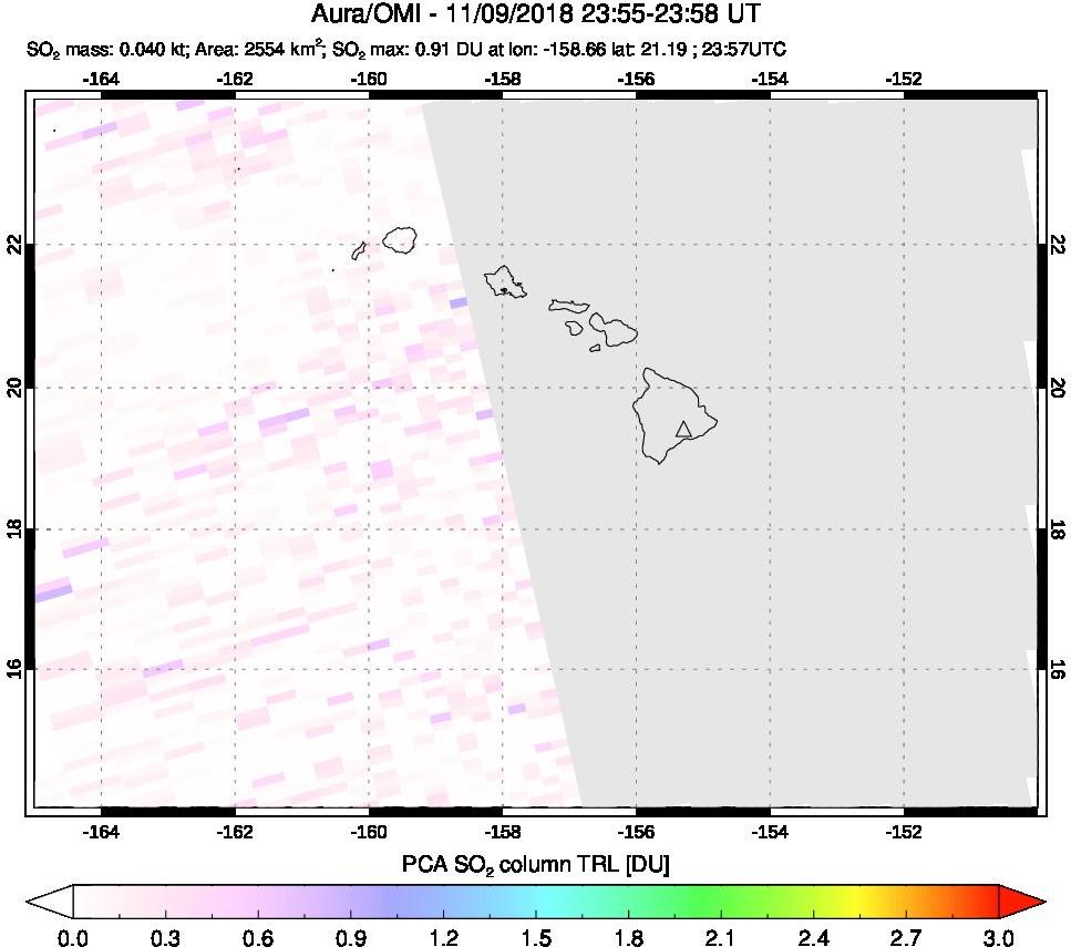 A sulfur dioxide image over Hawaii, USA on Nov 09, 2018.