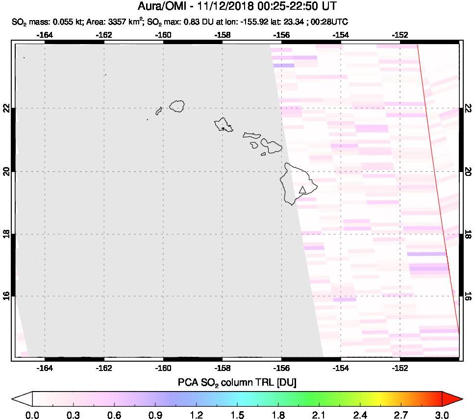 A sulfur dioxide image over Hawaii, USA on Nov 12, 2018.